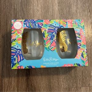 Lilly Pulitzer Exotic Garden Stemless Wine Glasses - Set of 2 - NEW in Box